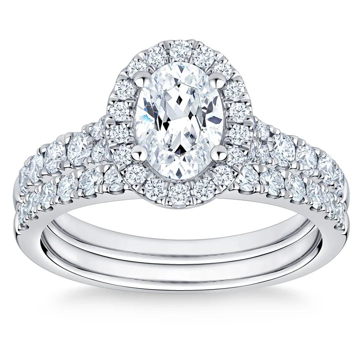 Oval Cut and Round Brilliant Diamond Halo Wedding Set (1.85 ctw) O4148