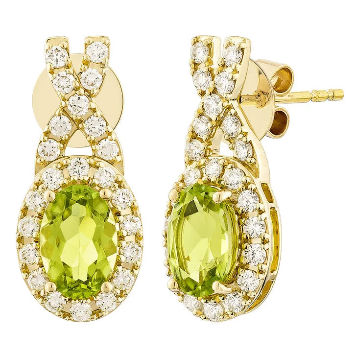 Oval Shaped Peridot and Diamond Earrings (0.30 ctw) W7604