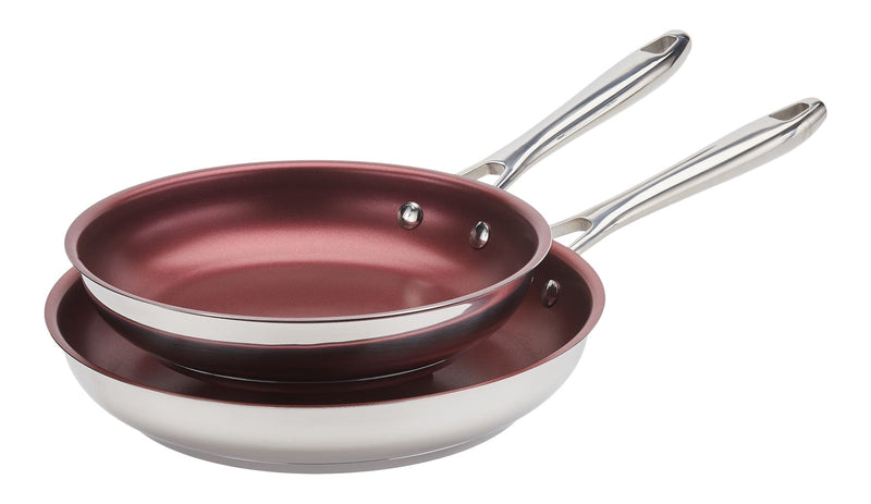 Canadian Signature Stainless Steel Non-Stick Frying Pan, Dishwasher & Oven Safe, Burgundy, 24cm & 28cm, 2-pk P6250