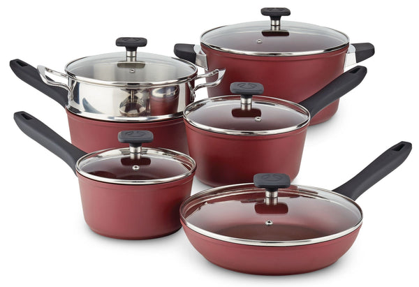 Classic Cookware Set, Non-Stick, Maroon, 11-pc E1962