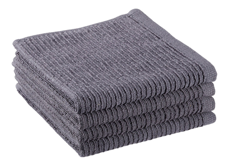 Ribbed Cotton Terry Square Dish Cloths, Charcoal, 4-pk Y9772