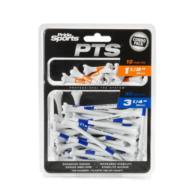 Pride Evolution Plastic Golf Tee Combo Pack, Assorted Sizes, 40-pk, White, 1-1/2-in & 3-1/4-in D9523