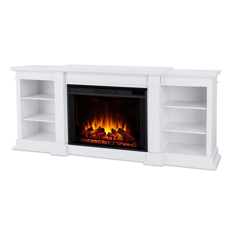 Eliot Grand Entertainment VividFlame Media Indoor Electric Fireplace TV Stand, 1500W, Includes Remote Control & Firebox, White N6762