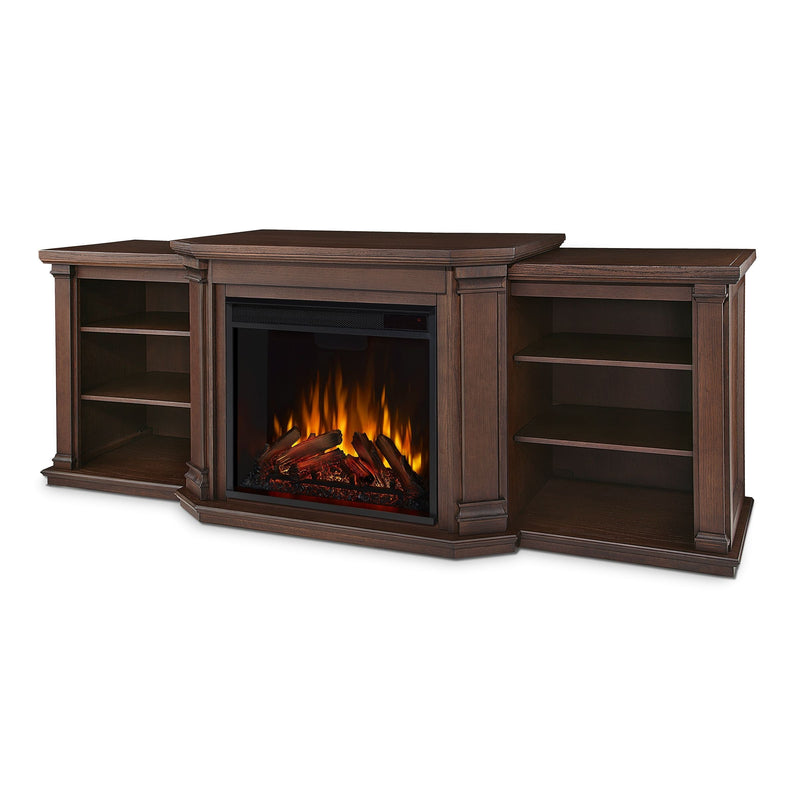 Valmont Media Indoor Electric Fireplace TV Stand, 74-in, 1500W, Includes Remote Control & Firebox, Chestnut Oak S6107