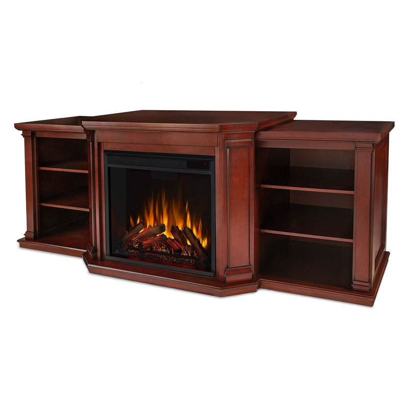 Valmont Media Indoor Electric Fireplace TV Stand, 74-in, 1500W, Includes Remote Control & Firebox, Dark Mahogany F9780