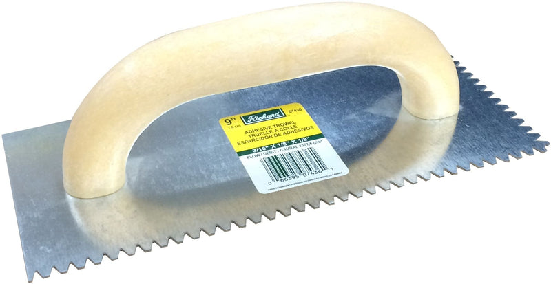 Steel Flat Top V-Notch Adhesive Trowel For Ceramic Tile/Flooring, 3/16 x 1/8-in Z5593