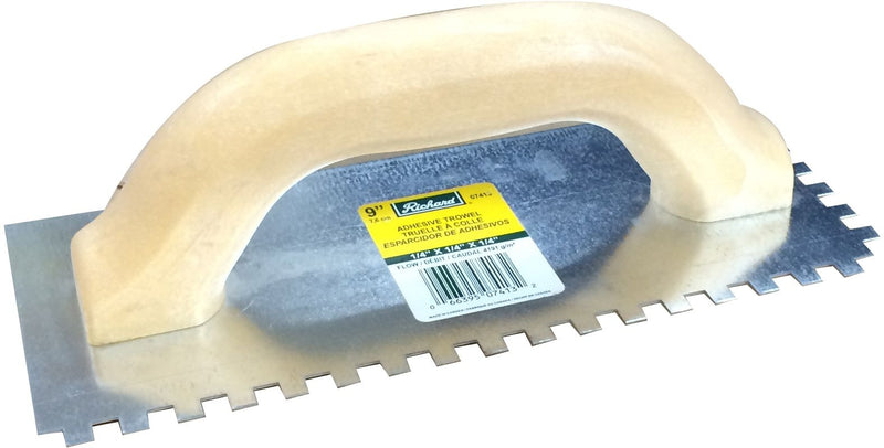 Steel Square-Notch Adhesive Trowel For Ceramic Tile & Flooring, 1/4 x 9-in G9530