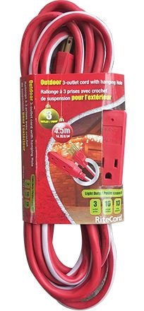 14-ft 7-in 16/3 Outdoor Extension Cord with 3 Grounded Outlets, Red/White/Green D3106
