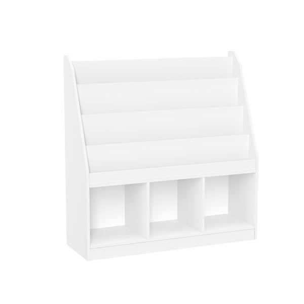 Home Kids' Playroom Bookrack with 3 Toy Organizer Cubbies & 4 Book Shelves, White T4431