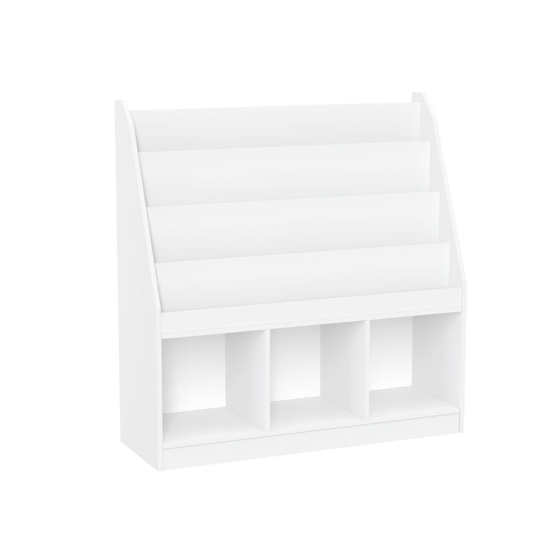 Home Kids' Playroom Bookrack with 3 Toy Organizer Cubbies & 4 Book Shelves, White T4431