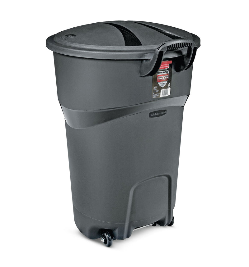 Plastic Circular Wheeled Garbage Can with Handle, Black, 121-L E8675