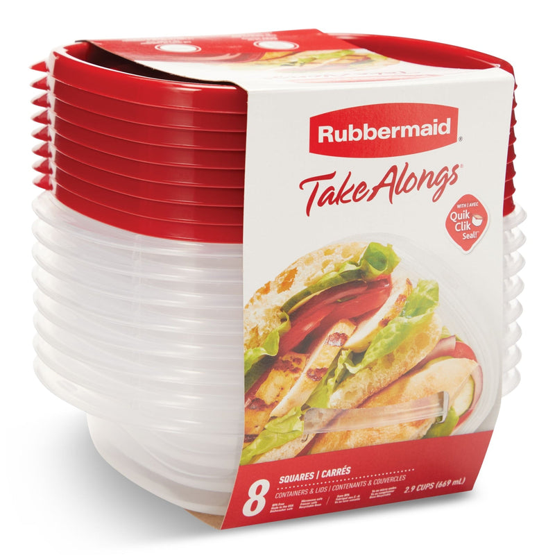 Square Plastic Food Storage Container with Lids, 669 mL (2.9 Cup), 8 Count R4418