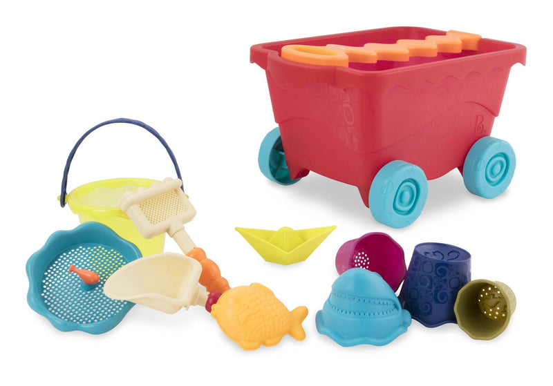 Sand Plastic Mold Toy Set with Wagon, Multi-Coloured, 11-pk, Ages 2+, for Summer/Beach Activities H4233