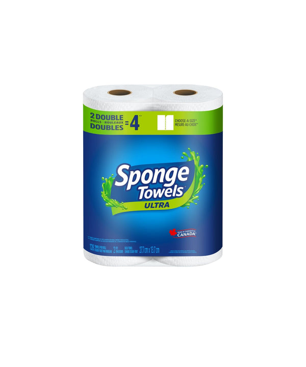 Sponge Ultra Choose-A-Size Absorbent Paper Towel, 2-Ply, 2 Double Rolls J7741