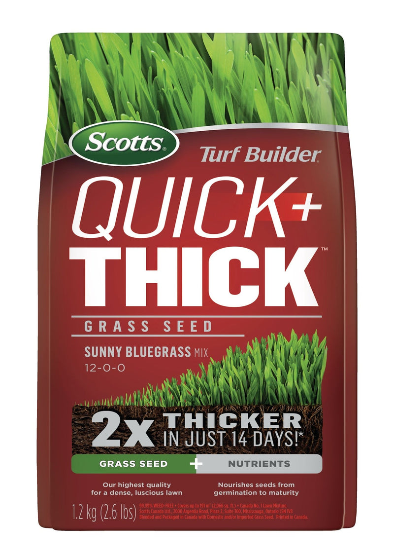 Turf Builder Quick + Thick Grass Seed Sunny Bluegrass Mix, 12-0-0, 1.2-kg Q3265