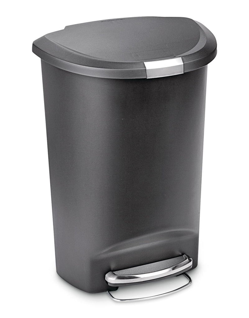 Plastic D-Shaped Step Garbage Can, Black, 50-L V4426