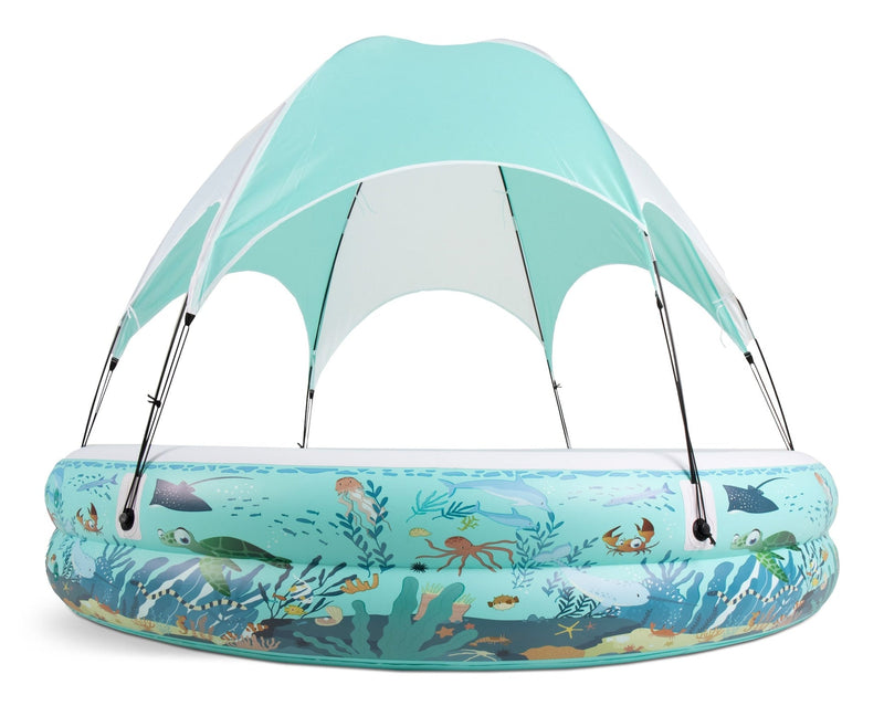 Ocean Life Splash & Play Inflatable 2 Ring Canopy Pool, 86.6” x 86.6” x 64” Q9842