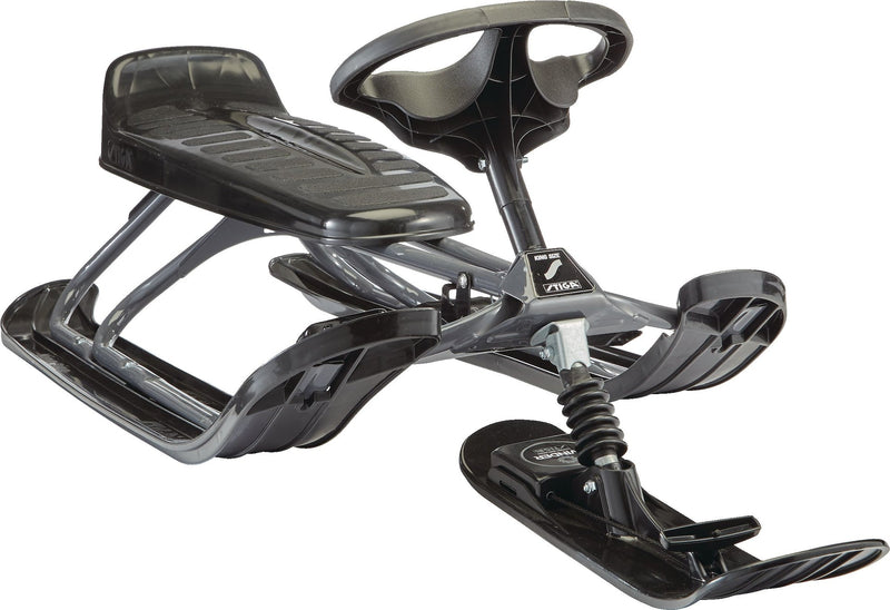 GT King Size Kids' 2-Person Winter Snow Racer Sled with Steering Wheel & Brakes, Grey A3231