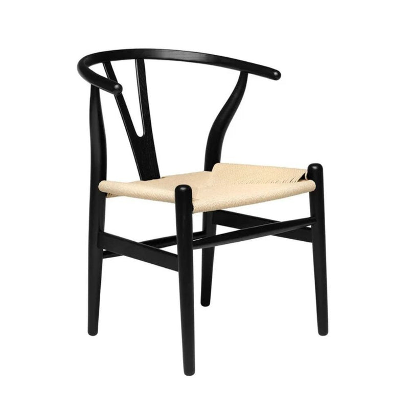 Wishbone Wood Dining Chair with Woven Seat, Black K4656