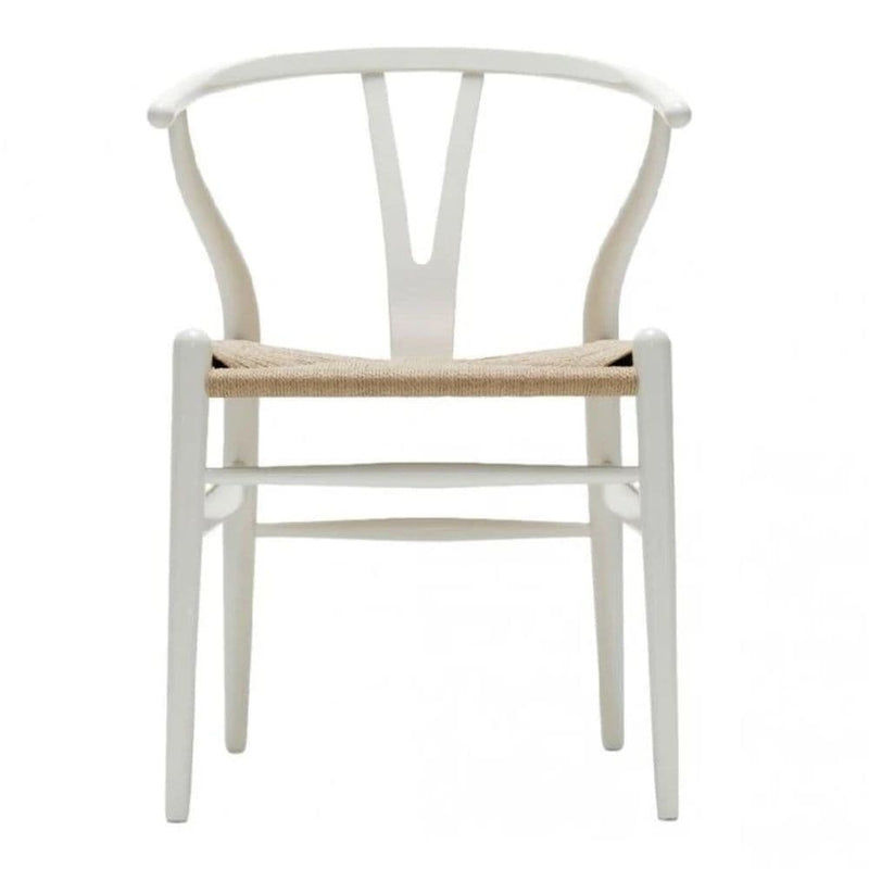 Wishbone Wood Dining Chair with Woven Seat, White R2062