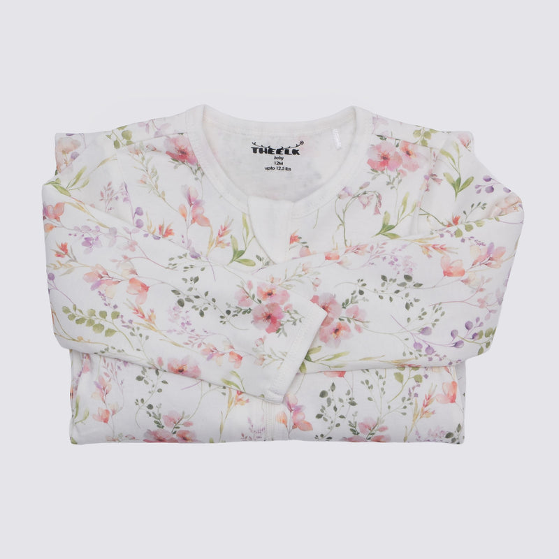 Floral Print Premium Organic Cotton Play and Grow Rib Foot Zippy, Various Sizes R6059