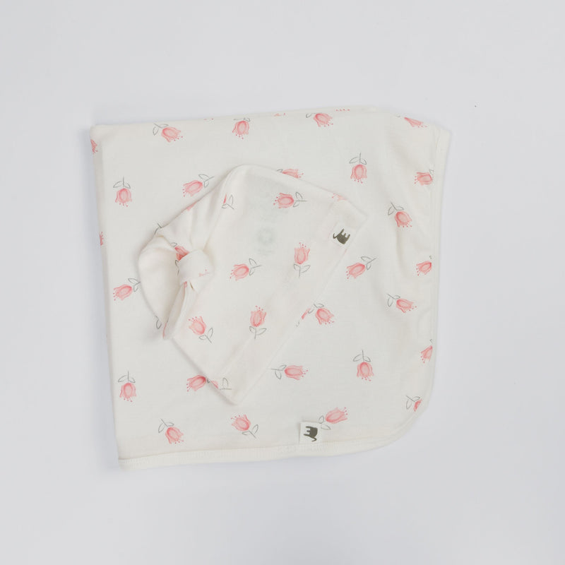 Tulip Print Premium Organic Cotton Blanket and Beanie Set S6990