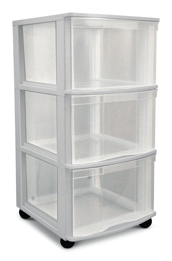 Clear Grey Frame 3-Drawer Storage Tower/Cart with Wheels, 26-in S9087