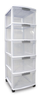 Element Lockable White Frame 5-Drawer Storage Tower/Cart with Wheels, 26-in