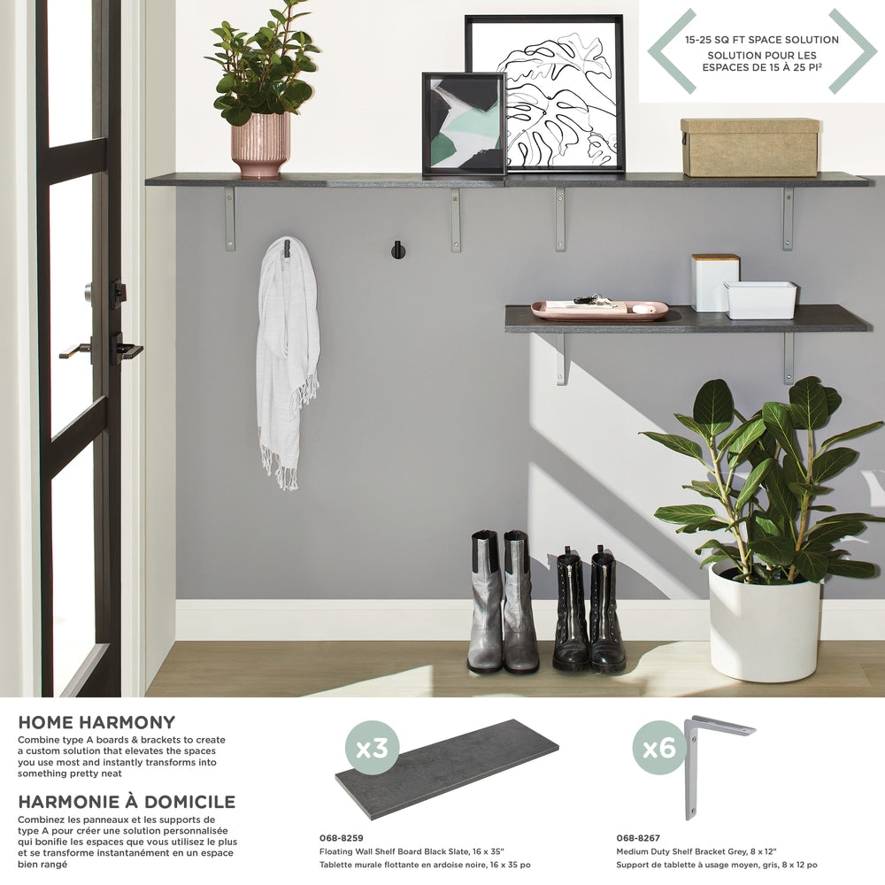 Floating Wall Shelf Board, Black Slate, 16 x 35-in