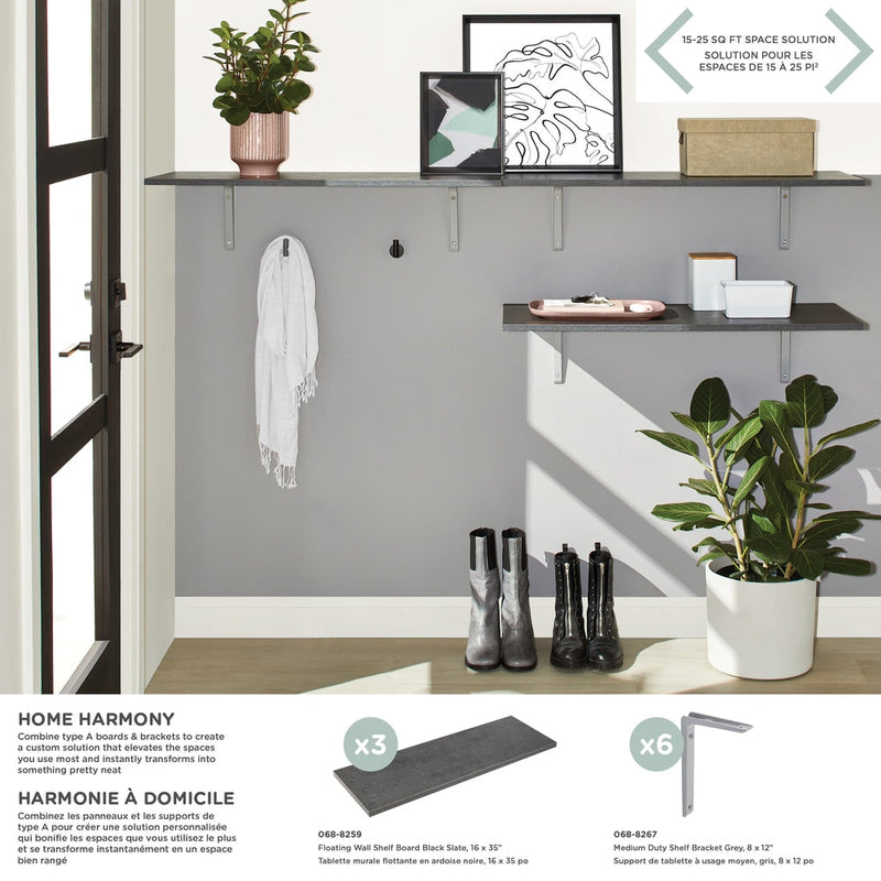 Floating Wall Shelf Board, Black Slate, 16 x 35-in E4968