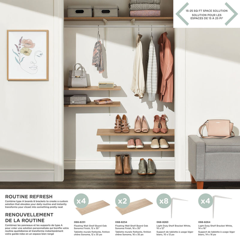 Floating Wall Shelf Board, Oak Sonoma Finish, 12 x 35-in J763