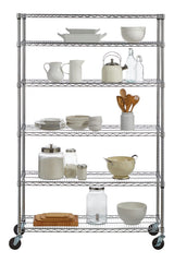 Metal 6-Tier Adjustable Wire Shelving Storage Unit with Wheels, Heavy Duty Stackable Storage Box with Lid, 102-L, Black/Blue,...