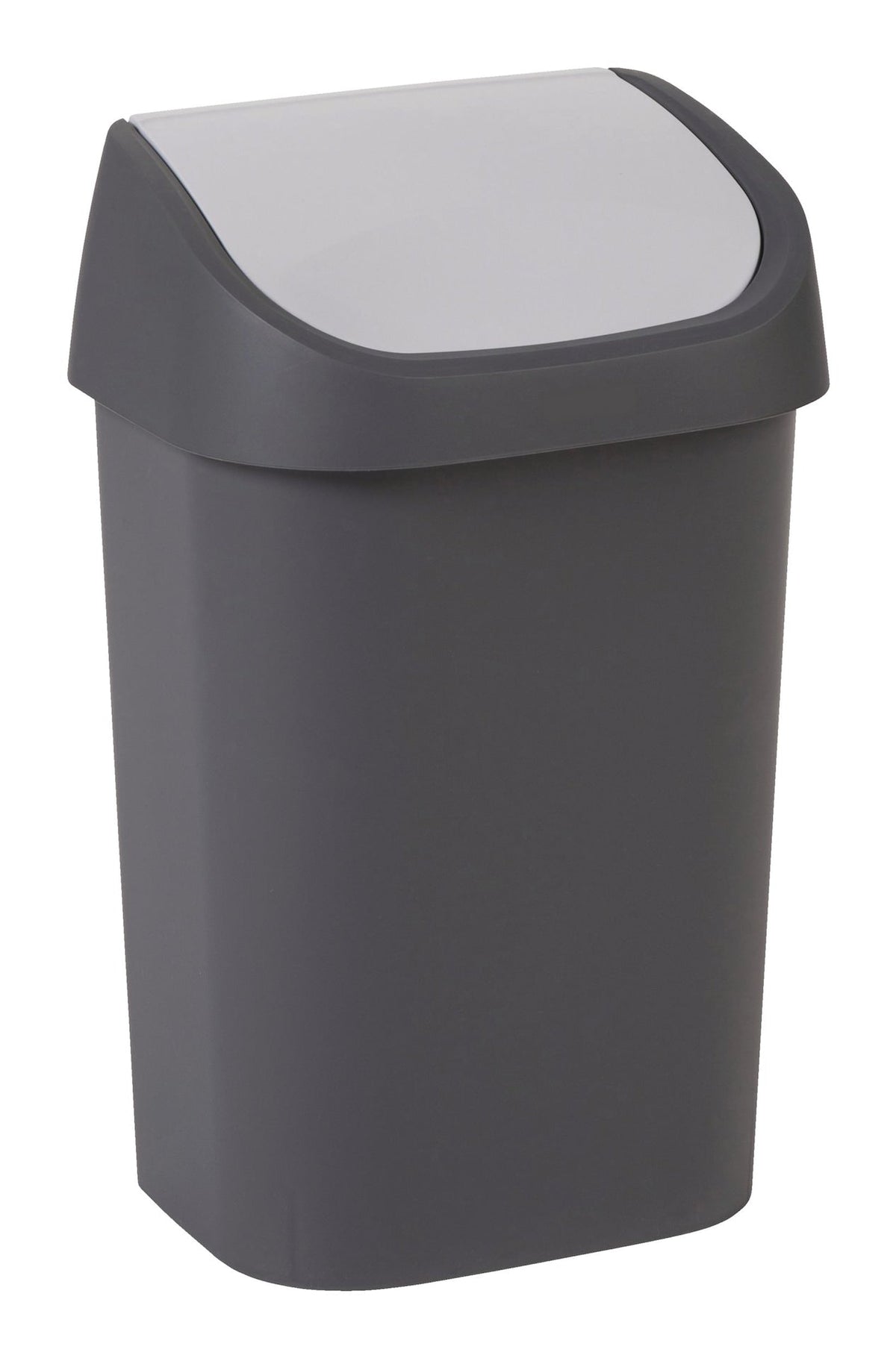 Plastic Swing-Top Garbage Bin, Black/Grey, 25-L