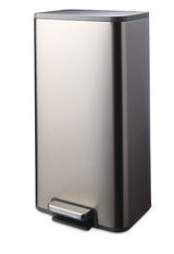Wide Stainless Steel Rectangular Step Garbage Can with Slow Close Lid, 30-L