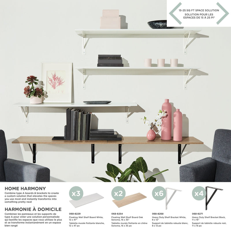 Wooden Floating Wall Shelf Board, White, 12 x 47-in R5822