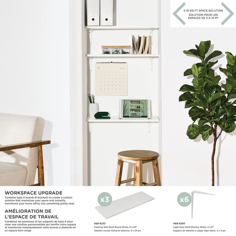 Wooden Floating Wall Shelf Board, White, 8 x 24-in K5638