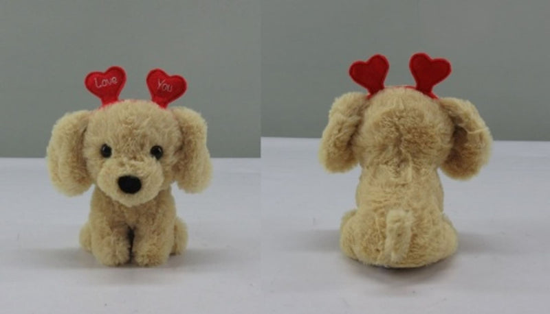 Valentine's Day Plush Dog with Heart Headband Gift for Valentine's/Anniversary Day, 6.5-in M5675