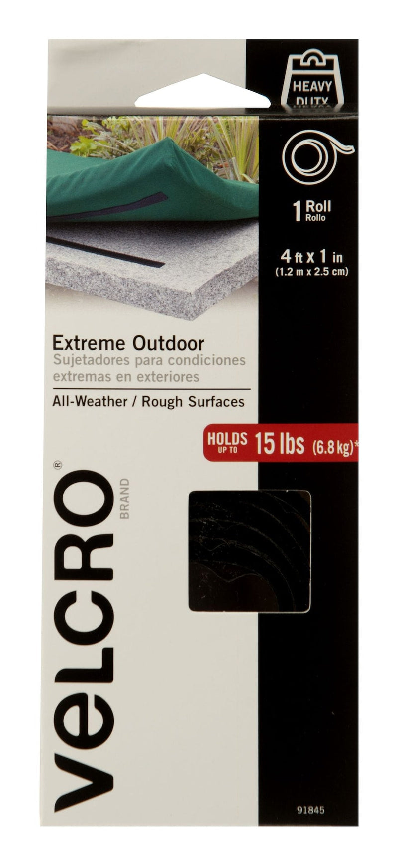 Hook-and-loop Industrial Strength Extreme Heavy Duty Tape, Black, 15-lbs, 4-ft x 1-in, 1-pk Q7404