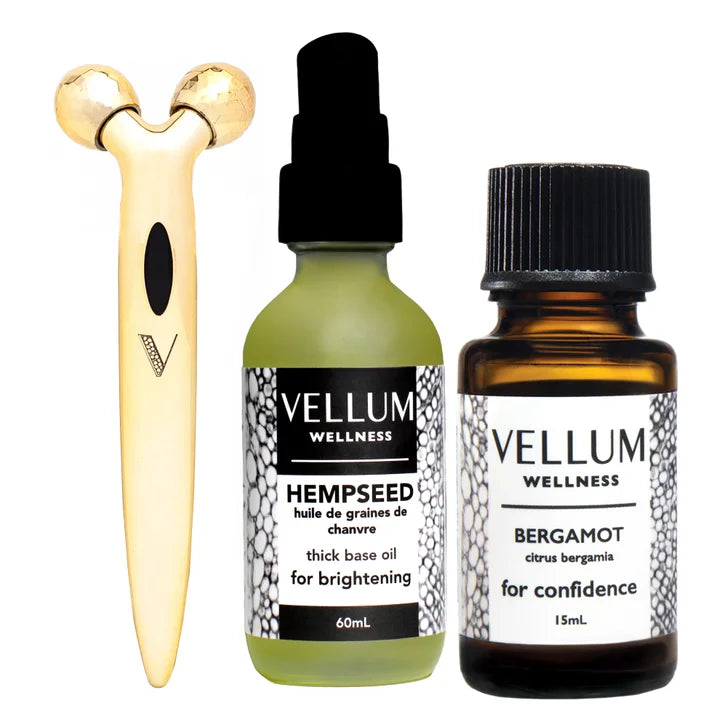 Vellum Wellness Mature Skin Kit with Essential Oils and Facial Roller I5671