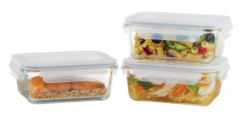 Glass Clip Lid Food Storage Container Set Leakproof, 980-mL, 3 Count G3241