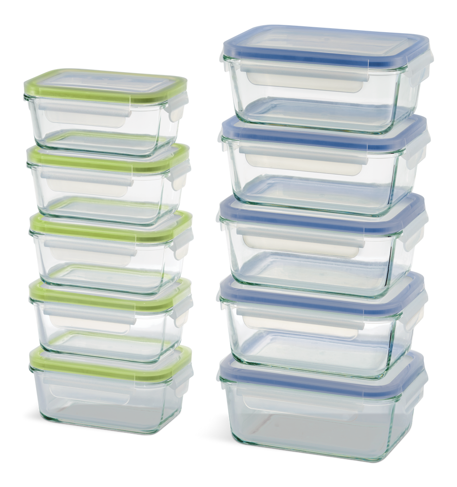 Glass Clip Lid Food Storage Container Set with Leakproof Lids, 10-pk, with Lids