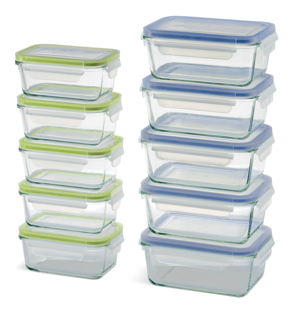 Glass Clip Lid Food Storage Container Set with Leakproof Lids, 10-pk, with Lids D0921