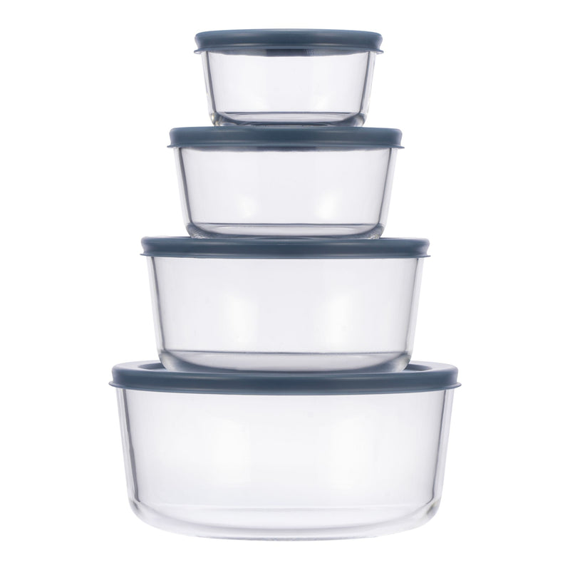 Round Glass Food Storage Container Set with Lids, 8-pc Z4893
