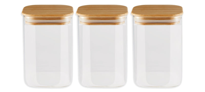 Square Glass Pantry Storage Container Set with Airtight Bamboo Lid, 3 Count Q2956