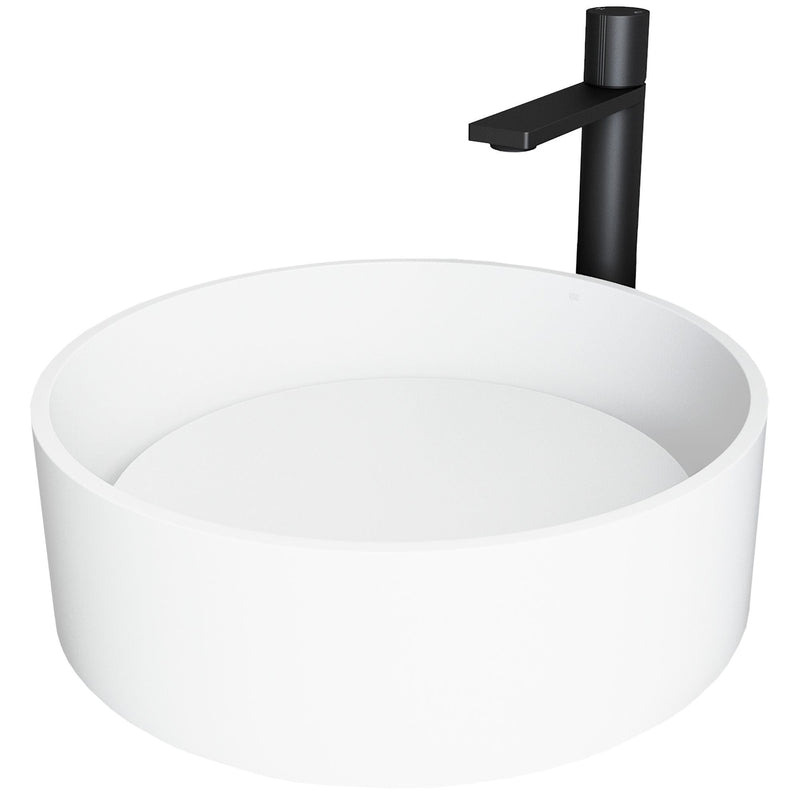 Anvil Round White Composite Bathroom Sink/Basin Set with Gotham Faucet and Pop-Up Drain N6955