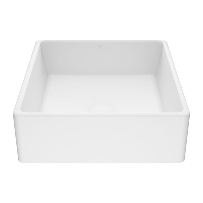 Dianthus Matte Stone Square Vessel Bathroom Sink, Above-Counter Installation, White F6892