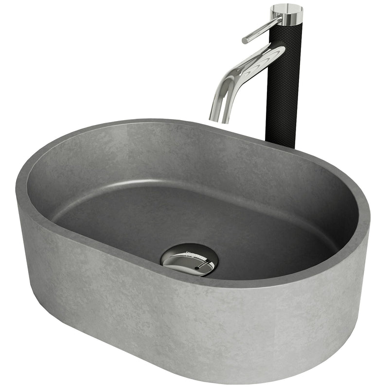 Giralda Gothic Grey Bathroom Sink/Basin Set with Lexington Faucet and Oval Composite Vessel A2645
