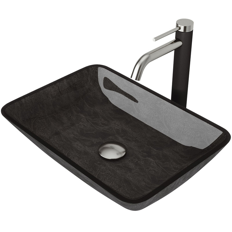 Glass Grey Onyx Bathroom Sink/Basin Set with Lexington Faucet and Rectangular Vessel F2220