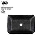 Glass Grey Onyx Bathroom Sink/Basin Set with Matte Gold Niko Faucet and Rectangular Vessel