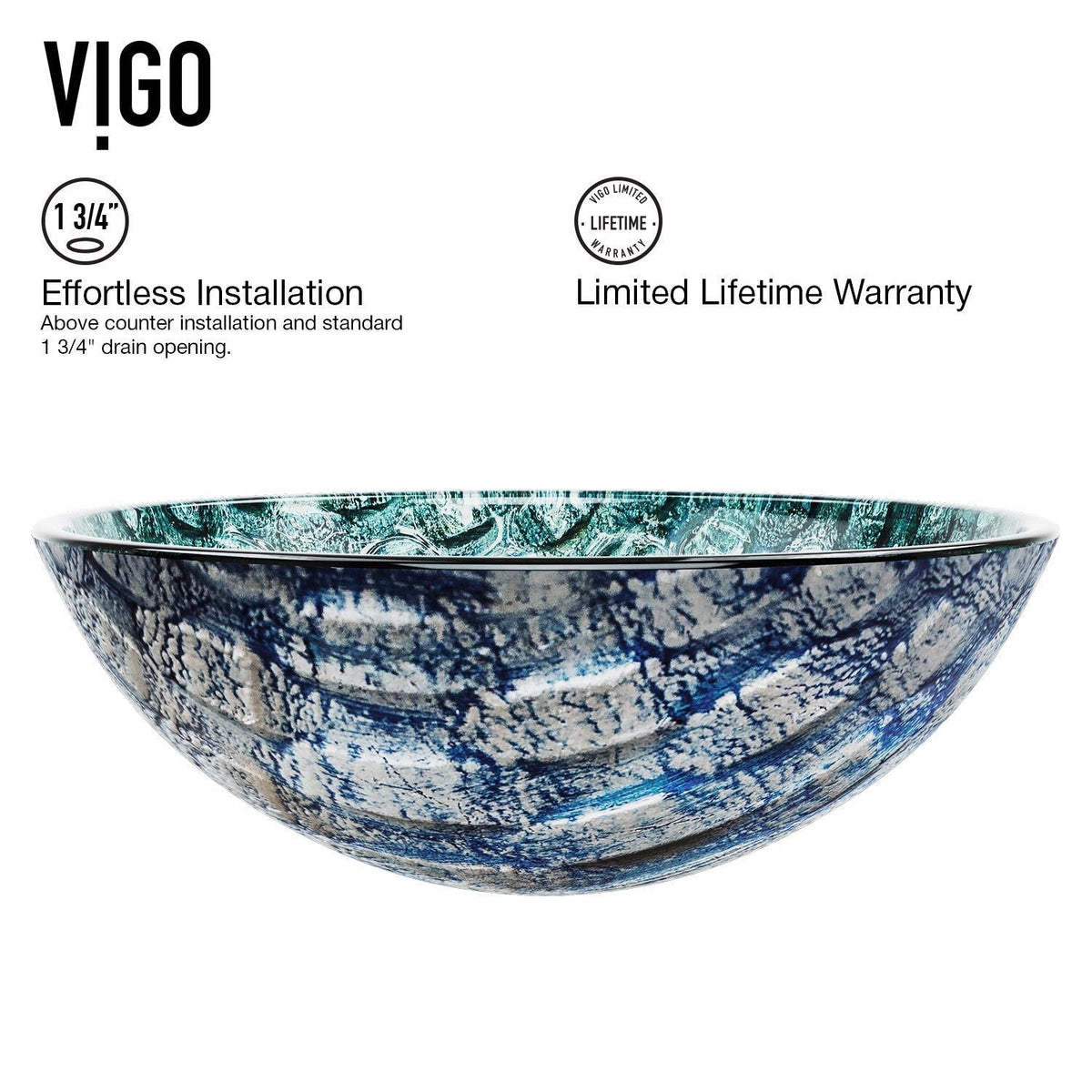 Glass Oceania Blue Bathroom Sink/Basin Set with Linus Faucet and Round Vessel